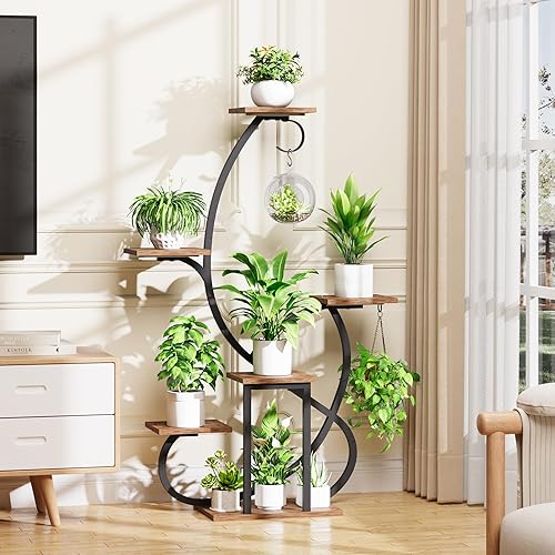 Miniatura 8 de Soporte para plantas de interior con luces de crecimiento, estante esquinero de 6 niveles, soportes de plantas de 47 pulgadas para múltiples