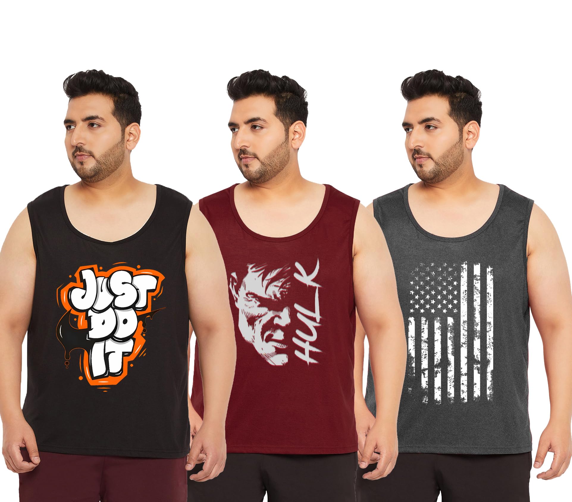 West Gate Clothing Cotton Printed Plus Size Vest for Men | Round Neck, Regular Fit, Sleeveless Plus Size | Men's Tank Top | 3XL, 4XL, 5XL | Perfect for Workouts Gym | Black, Grey | Combo Pack of 3-picture-53