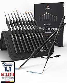 LIEBERGE Premium Detail Pinselset Acrylfarben – 10 extra feine Pinsel für höchste Präzision – Acryl Pinsel, Aquarellpinsel, Modellbau (10)