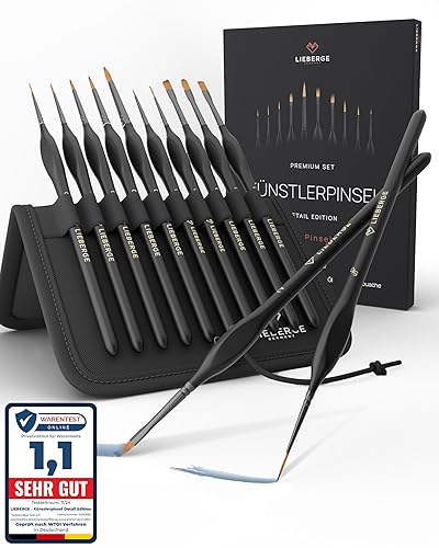 LIEBERGE Premium Detail Pinselset Acrylfarben – 10 extra feine Pinsel für höchste Präzision – Acryl Pinsel, Aquarellpinsel, Modellbau (10) - 10