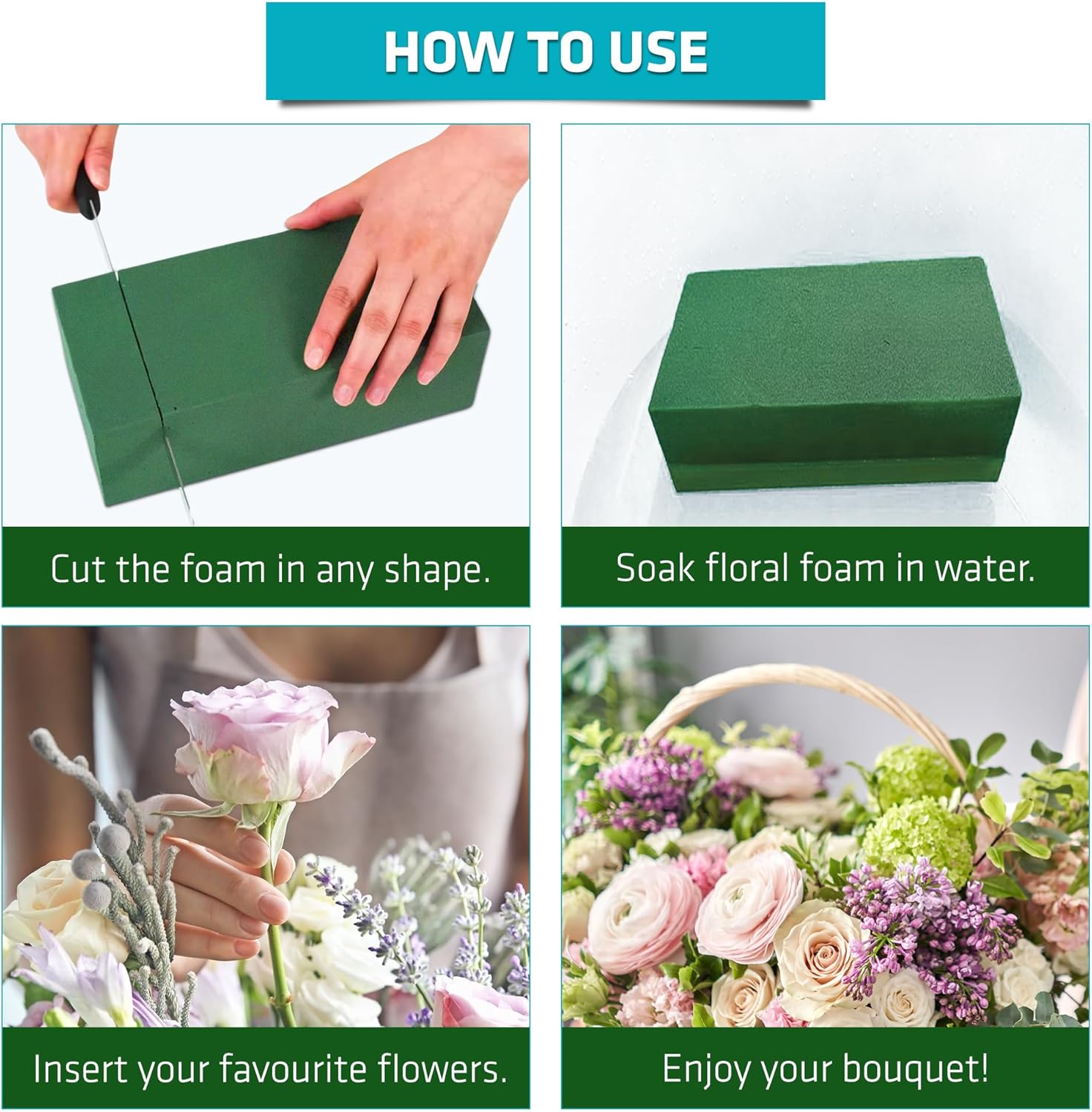 FLORABELS 8 PCS Wet Floral Foam Blocks for Fresh Flowers, Each (9"L x 4.1"W x 2.7"H) Green Foam for Flower Arrangements, Florist Bricks for Weddings, Birthday Gifts, Crafts and Garden Decorations