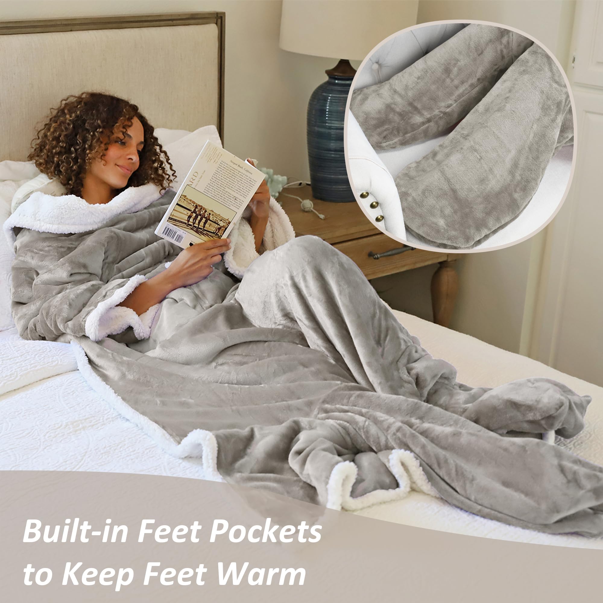 Catalonia Classy TV-Decke, Kuscheldecke mit Ärmeln und Füßen, Professionelle Kuschel-Ganzkörper-Kuscheldecke zum Anziehen, für Erwachsene, Damen und Herren zum Verschenken, 190 x 135 cm