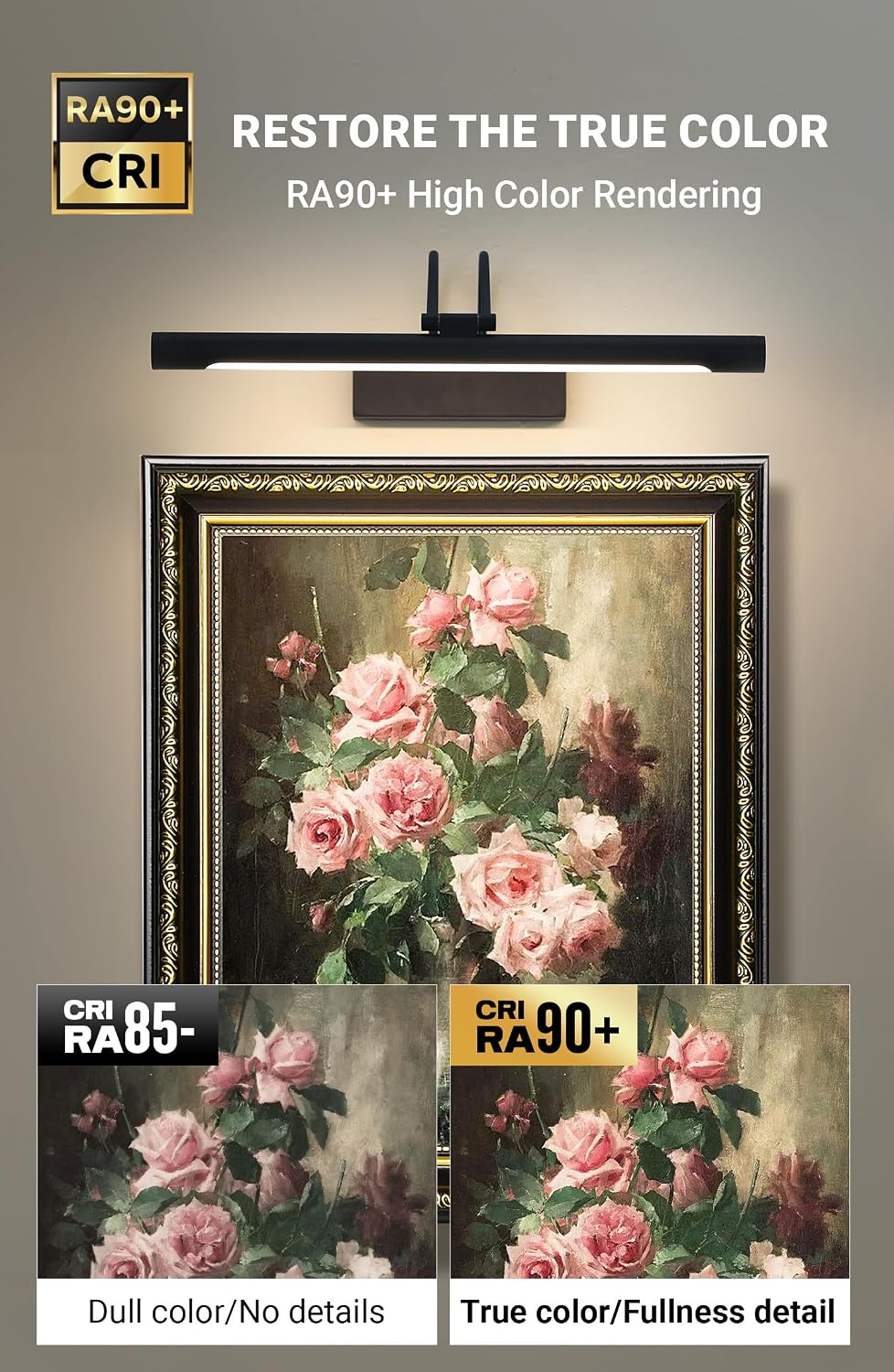 Wireless Picture Lights for Wall 16 inch Battery Operated Art Lighting with IR Remote Control Black Rechargeable Cordless Gallery Light Dimmable LED Picture Frame Light for Paingtings