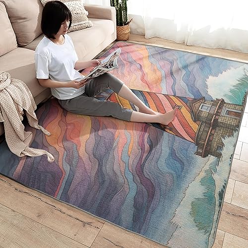 Miniatura 4 de Alfombra náutica y decoración del hogar, alfombra de 3 x 5 pies, alfombras de faro para sala de estar, dormitorio, alfombra marítima, lavable,