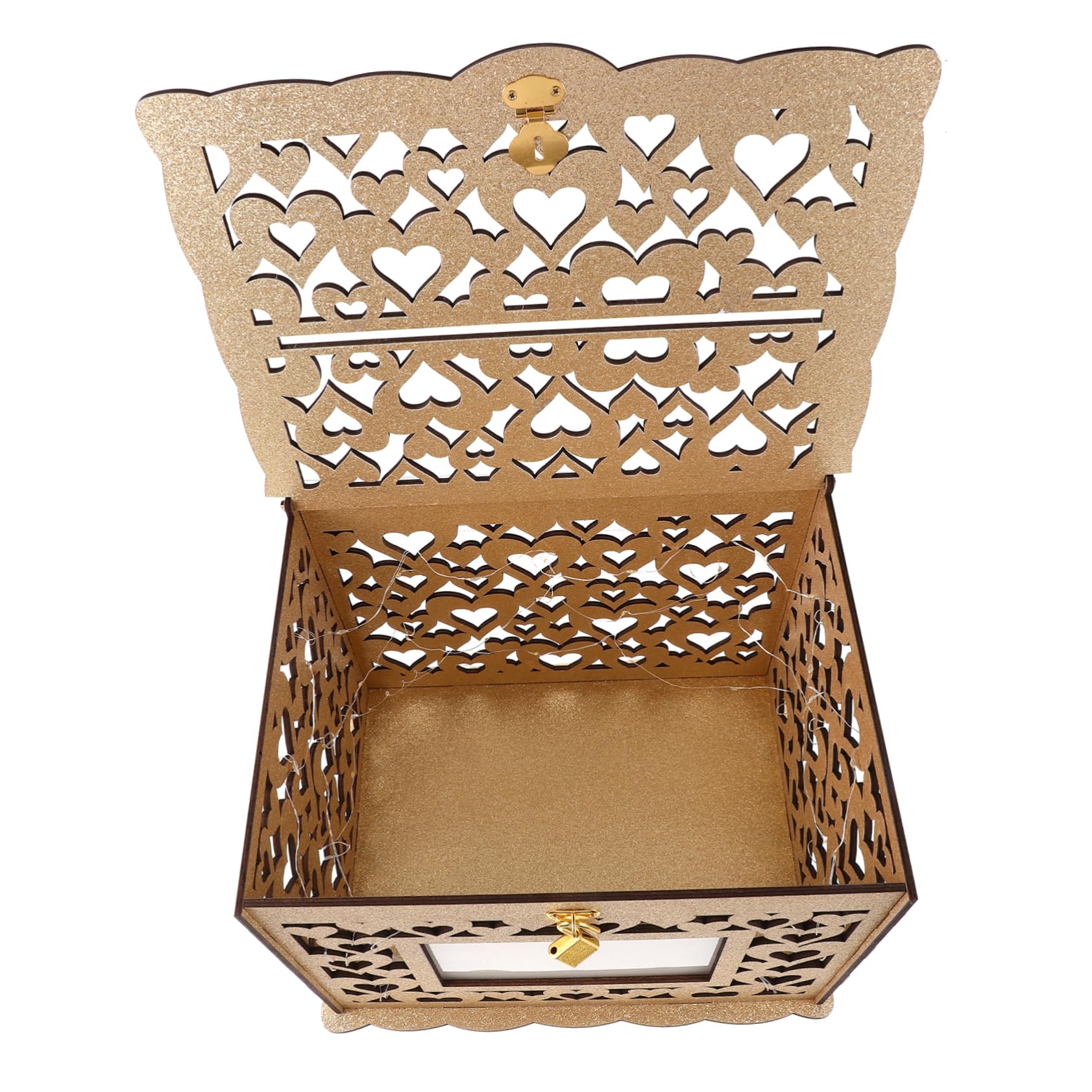 Boîte à Cartes de Mariage en Bois Doré, Design Creux
