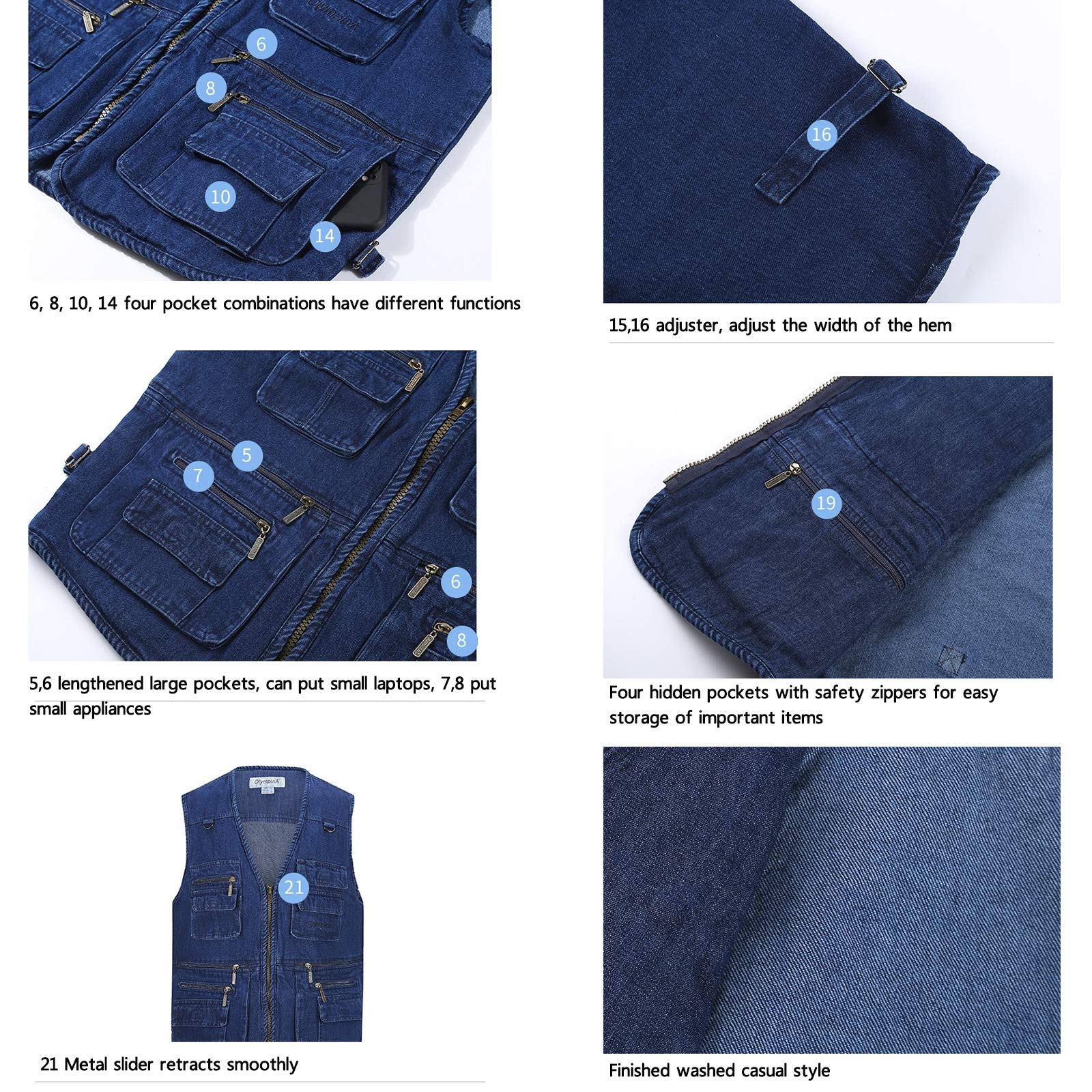 Herren Fotografie Gilet, Angelweste Denim, Multi Pocket Weste Multi Pocket Weste Outdoor Angeln Oberbekleidung äRmellose Reisefotografie,Stone,10XL