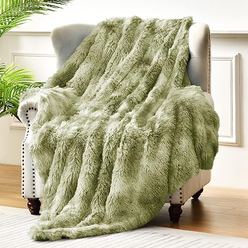 Exclusivo Mezcla Manta mullida de piel sintética, manta reversible de forro polar sherpa, manta cálida de felpa mullida para sofá y cama, 50 x 60