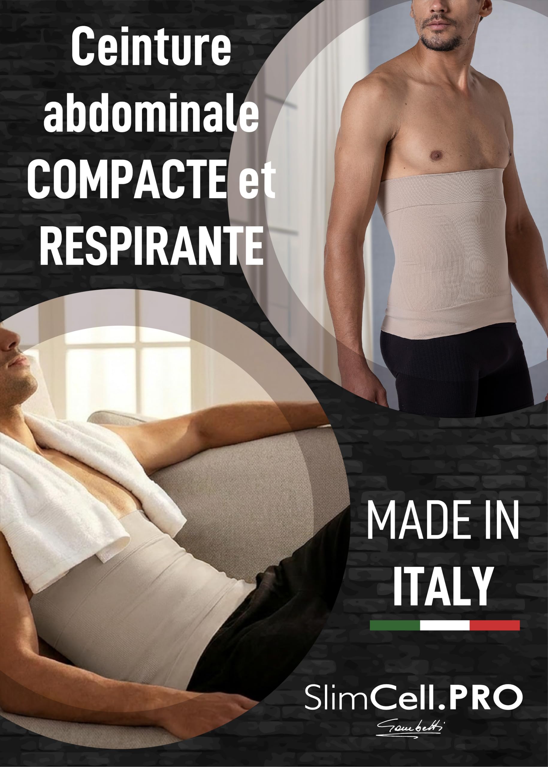 Ceinture Ventre Plat Homme Gainante – Microfibre Respirante sans Coutures, Gaine Ventre Plat Amincissante Effet Sculptant, Massage 3D Invisible – Made in Italy
