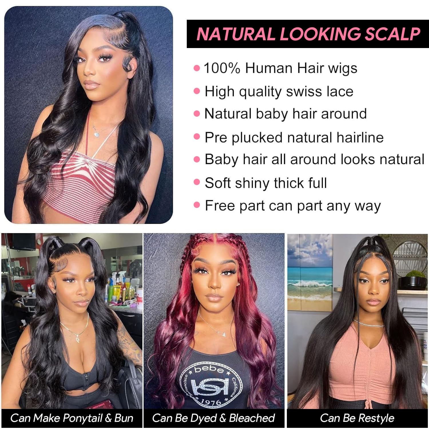 Body Wave Real Hair Wigs for Black Women 100% Human Hair Wig for Black Women 180% Density Transparent Lace Front Wigs With Baby Hair Pre plucked Natural Hairline Natural Color 12 Inch - Image 3