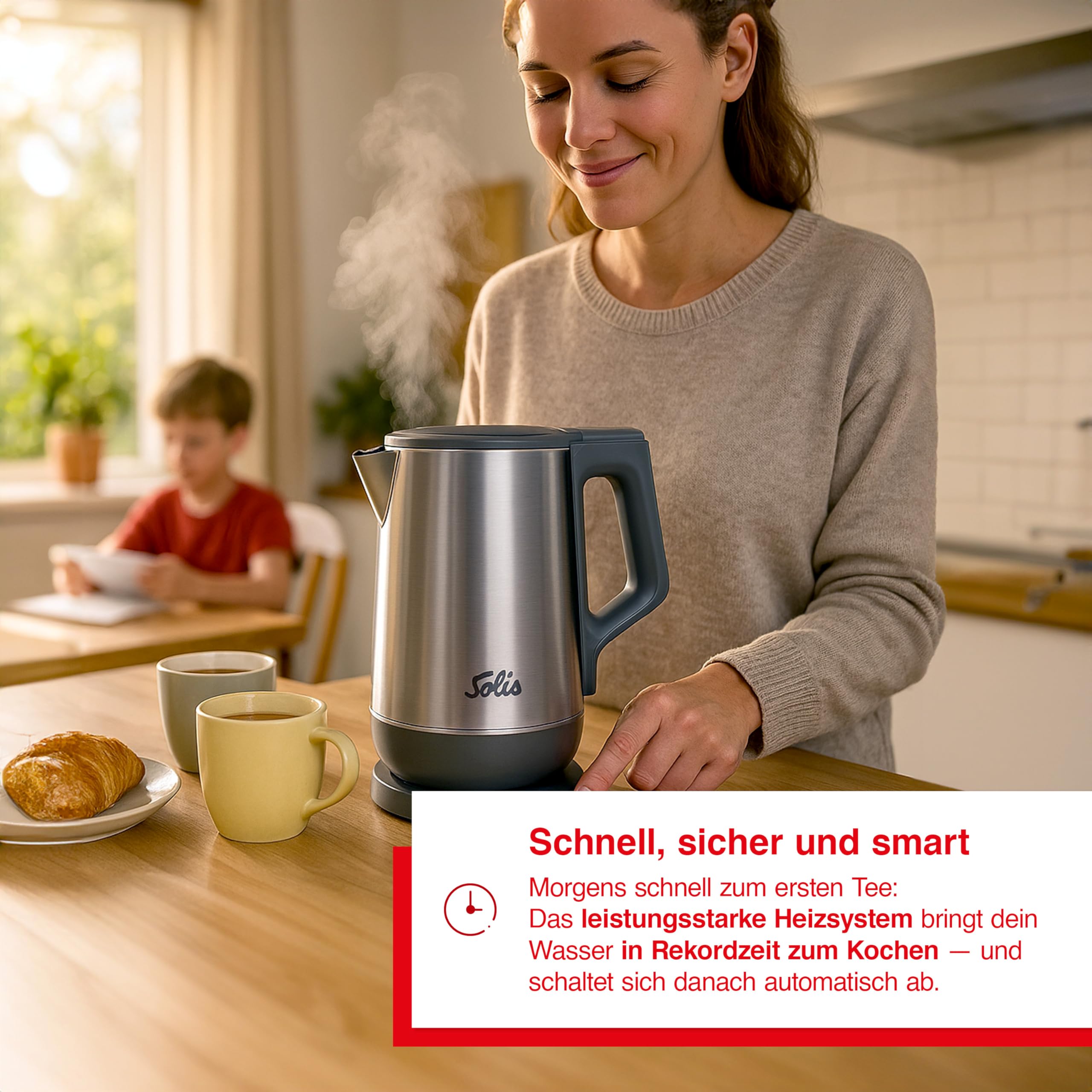 Solis Eco Boil Wasserkocher (Typ 5520) – leise & schnell für entspannte Genussmomente, bis zu 25% effizienter dank 3D-Heizsystem, 0,2 l Mindestfüllmenge, doppelwandig, BPA-frei & leicht zu reinigen