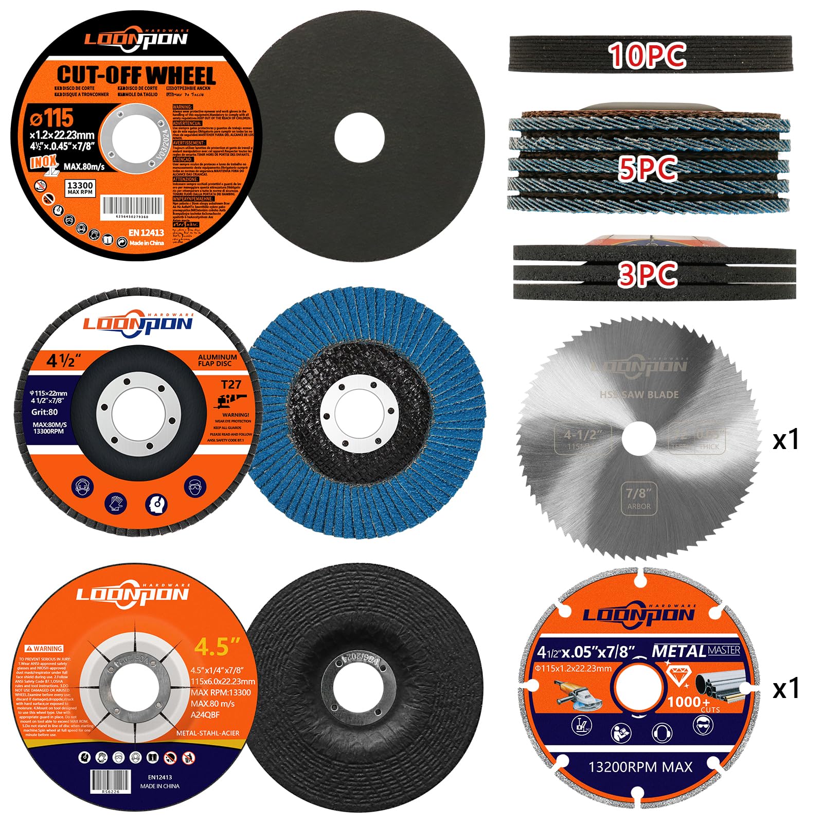 BIHOO4-1/2" Flap Disc,HSS Saw Blade,Cut Off Wheel,Diamond Cutting Disc with 5000+ Cuts Rebar, Steel, Iron and INOX,20PC Grinding Sanding Disc for Angle Grinder