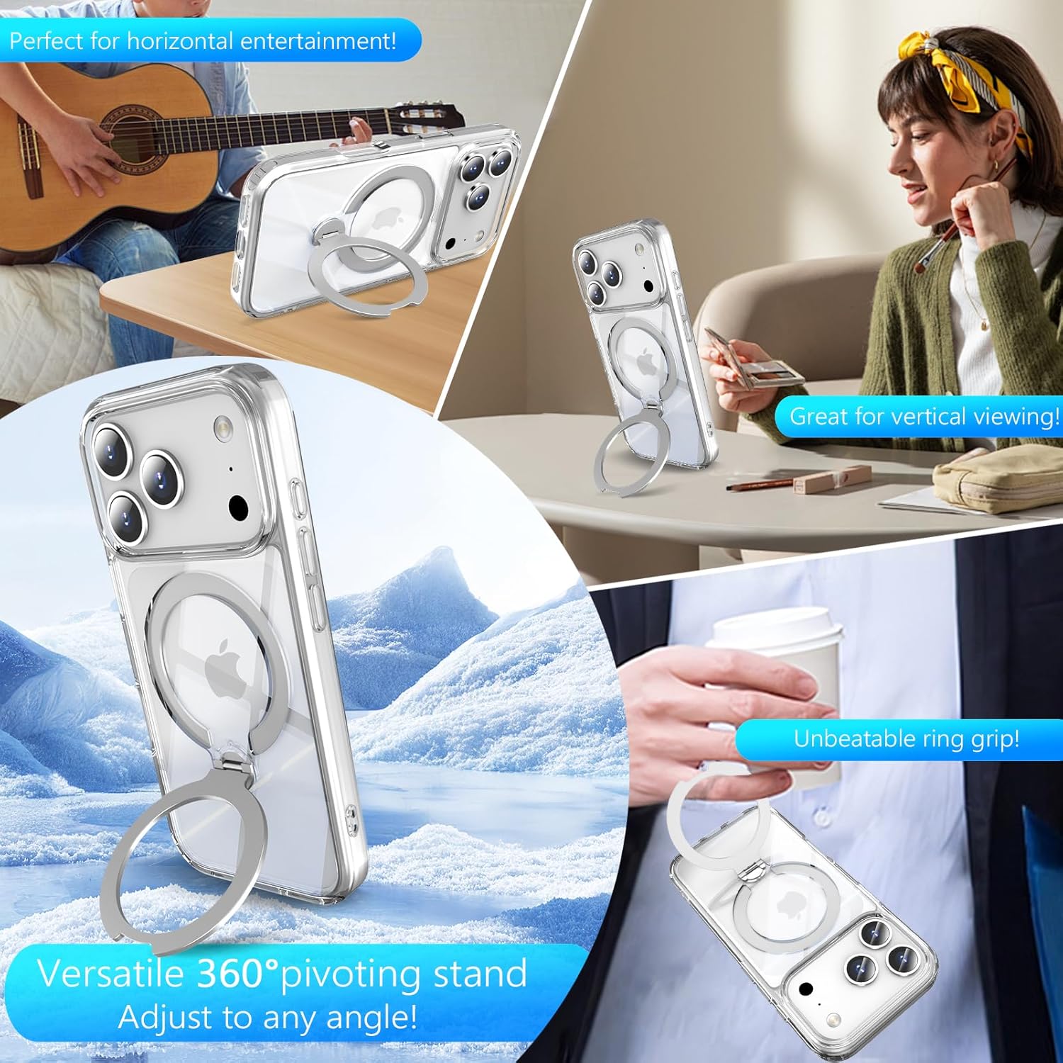 360° Spin Invisible Magnetic Stand for iPhone 17 Pro Case [Military Grade Shockproof] [Compatible with MagSafe] Slim Translucent Matte Phone Case for iPhone 17 Pro (6.3"),Clear - Image 6