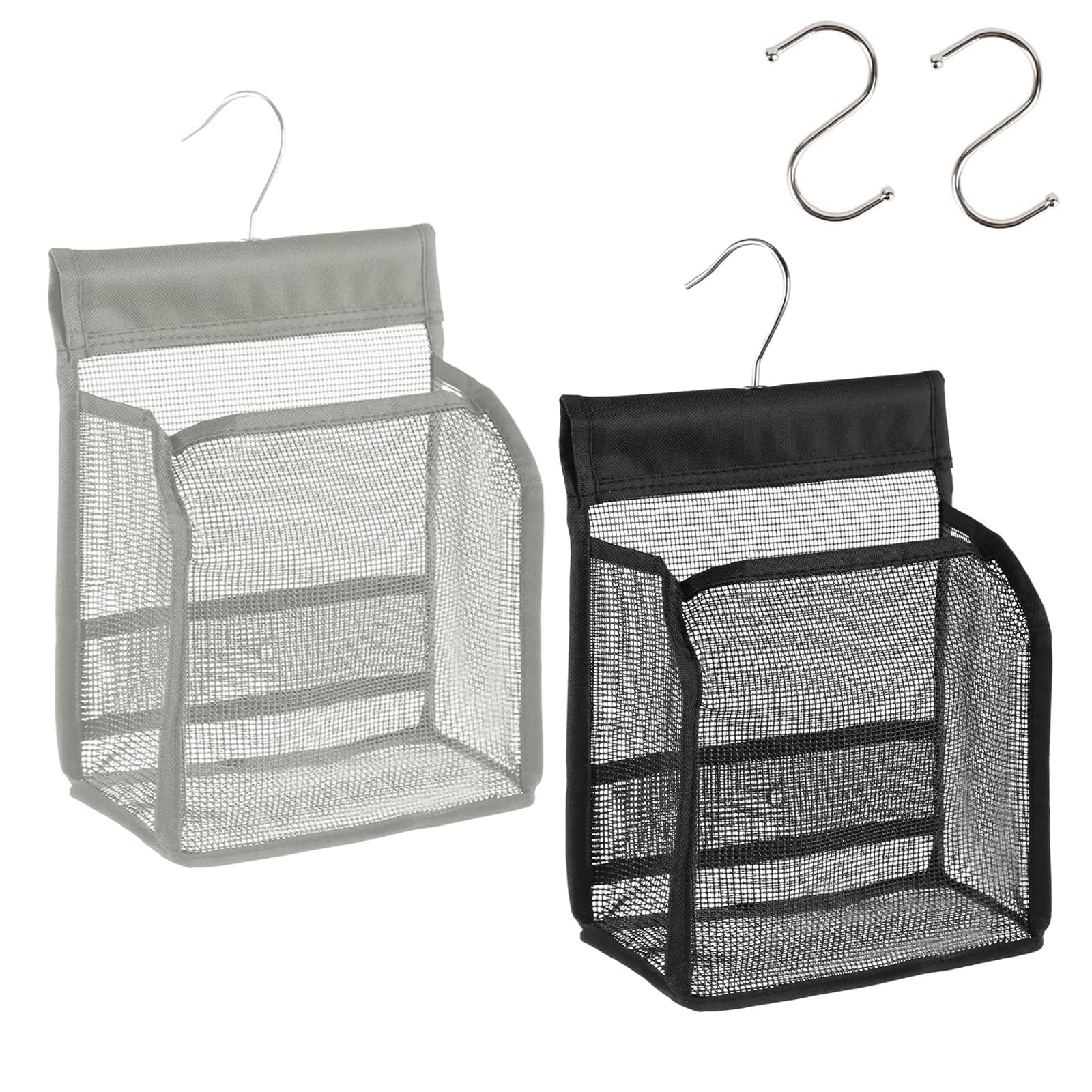 Lunyloer Peg Bag, 2Pcs Hanging Bag for Washing Line with Hanger, Peg Basket for Washing Line, Reusable Clothes Pegs Bag for Kitchens, Bathrooms and Outdoors(Grey, Black