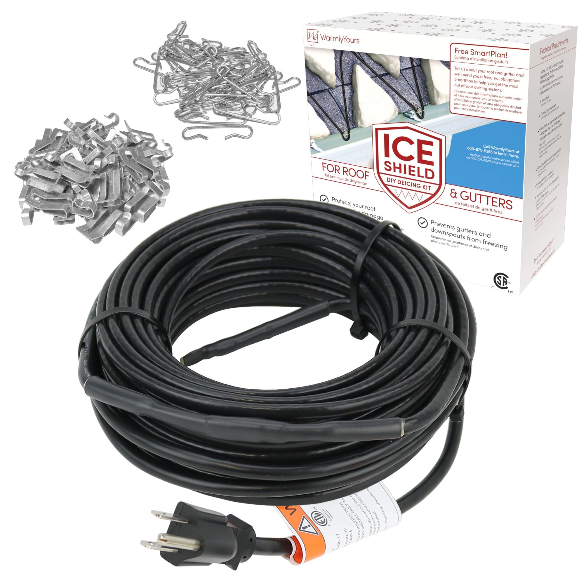 WarmlyYours Roof Snow De-Icing Heat Cable 100 ft., 5 Watts/ft. Heat Tape for Roof and Gutters, Ice Dam and Snow Damage Prevention System with Clips and Spacers (Ice Shield)