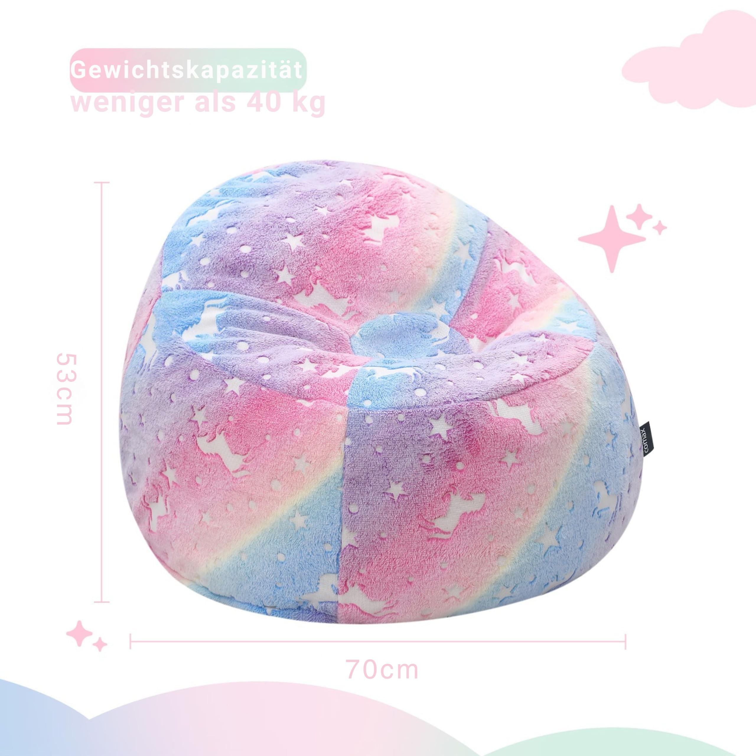 MeMoreCool Sitzsack für Kinder von 8-12 Jahren – Kinder Sitzsack Sofa mit Füllung, Bohnensack für Mädchen und Jungen, gemütlicher Bodenstuhl für Spielzimmer & Kinderzimmer, Regenbogen-Muster