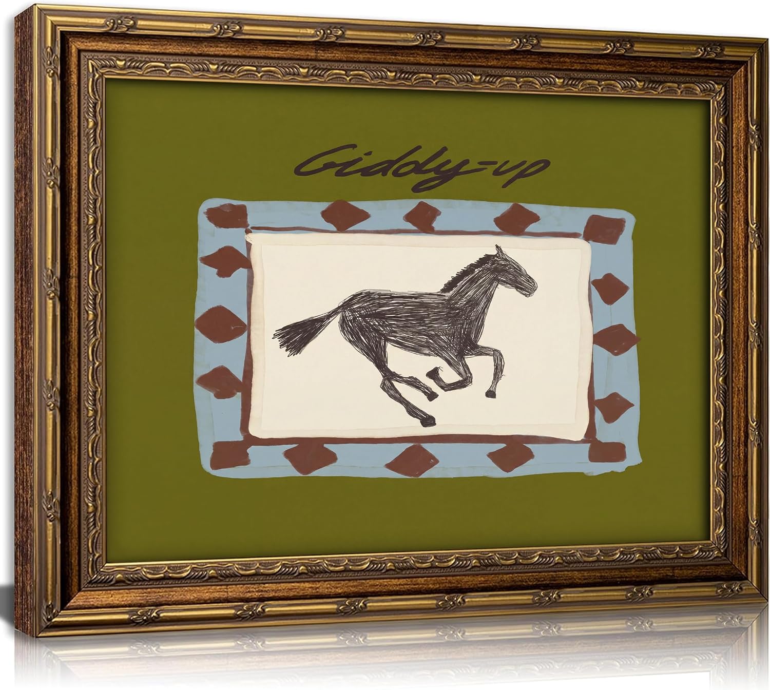 IEMIHZUM Vintage Framed Western Minimalist abstract Horse Wall Art 12x16 in