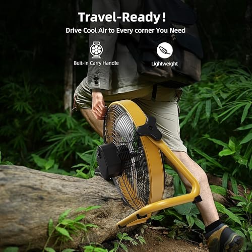 Miniatura 3 de Ventilador de piso de 14 pulgadas, funciona con pilas, ventilador recargable de alta velocidad, ventilador portátil de hoja de metal inalámbrico