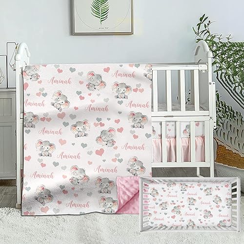 Juego de ropa de cama personalizada para cuna para bebé, niña, juego de ropa de cama de cuna personalizada con nombre, ropa de cama de bebé rosa