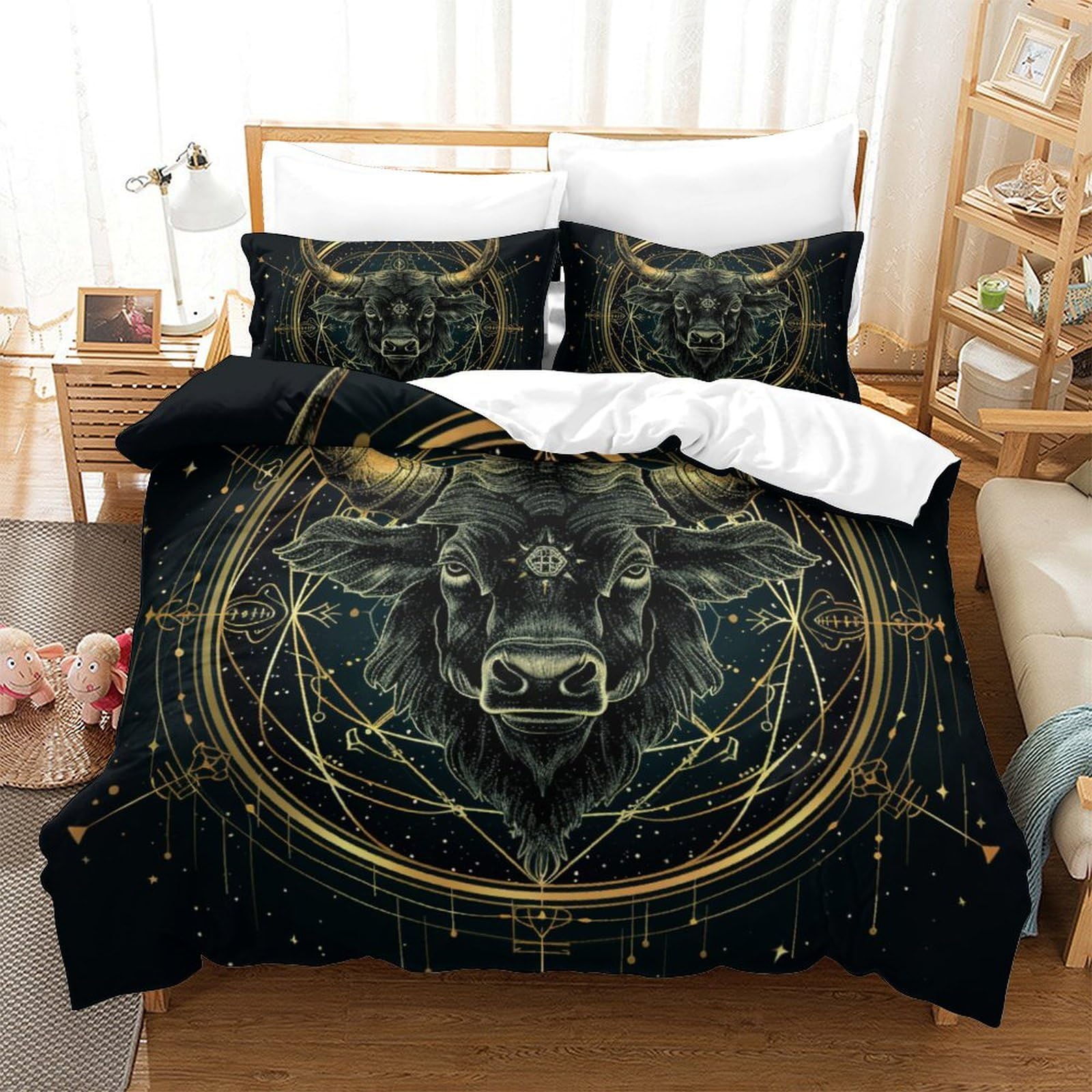Housse de couette taureau microfibre respirante et super douce 3 pièces lit grande taille