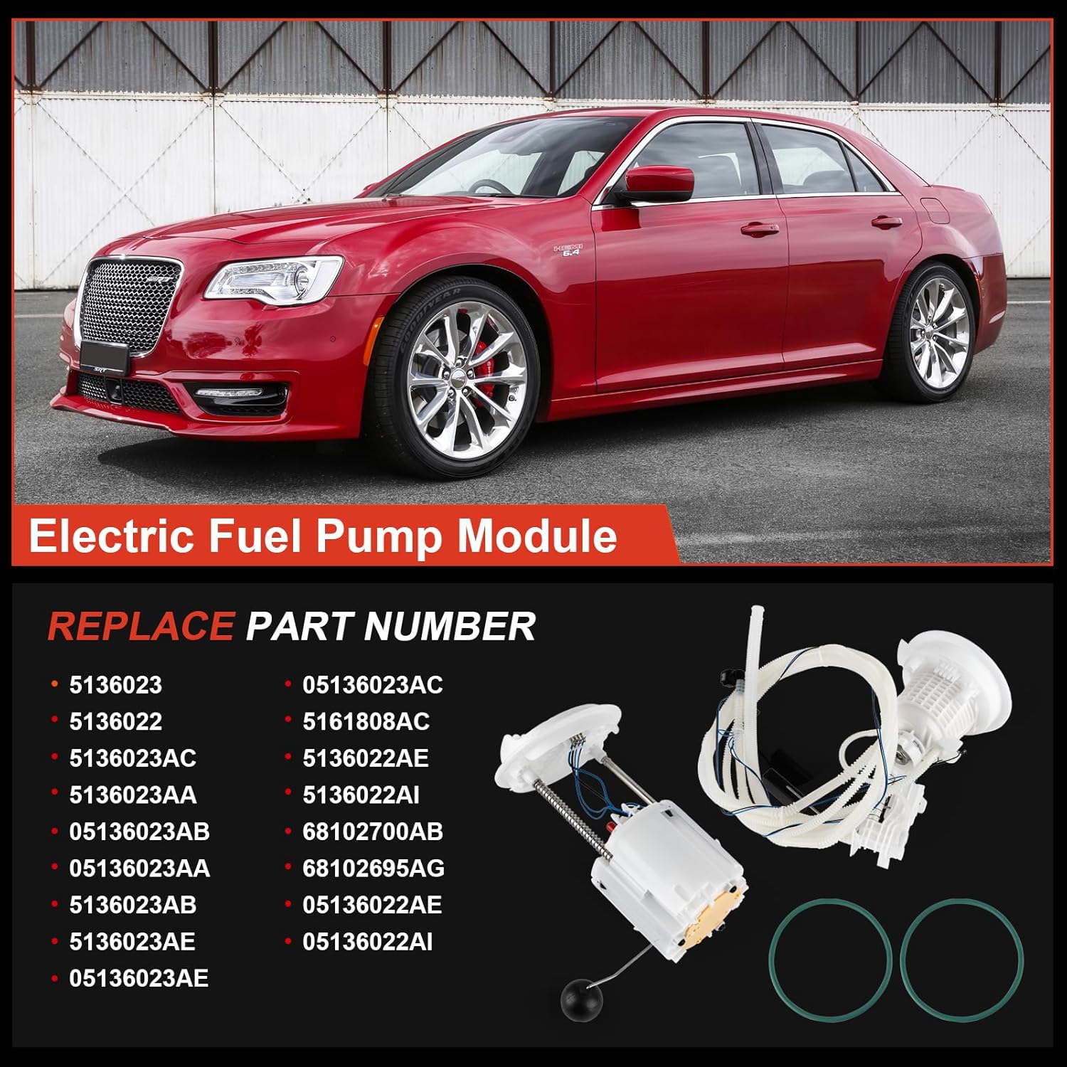 5136023 Electric Fuel Pump Module Compatible with 2005-2015 Chrysler 300,Dodge Challenger Charger Magnum 2.7L 3.5L 3.6L 5.7L 6.1L 6.4L,Replaces 5136022,with Sending Unit,Left & Right