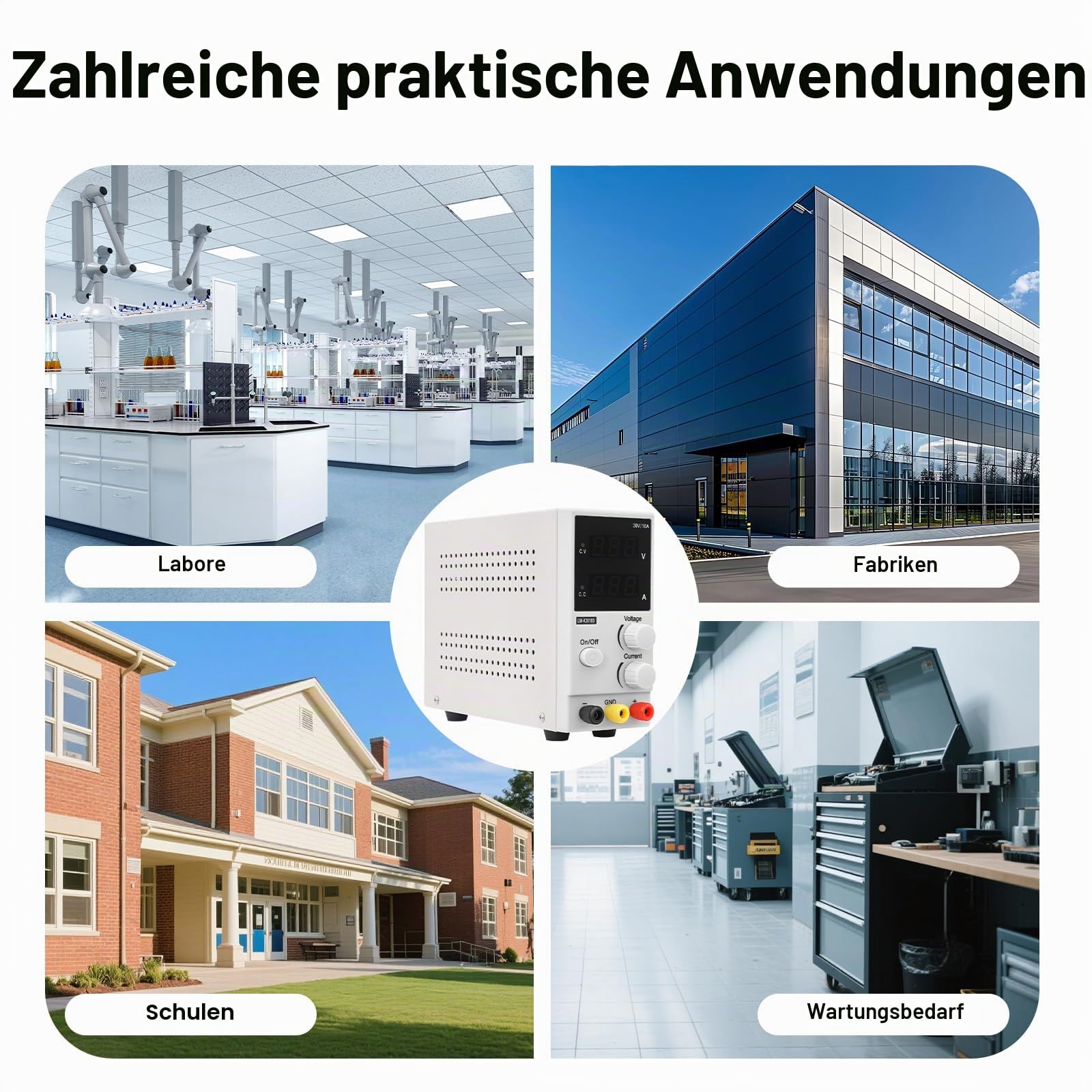Labornetzgerät, 0-30V 0-10A DC Power Supply Einstellbar Gleichstromversorgung, Regelbar Netzgerät mit LED-Anzeige, Netzteil Strommessgeräte, Stabilisiertes Schaltnetztei