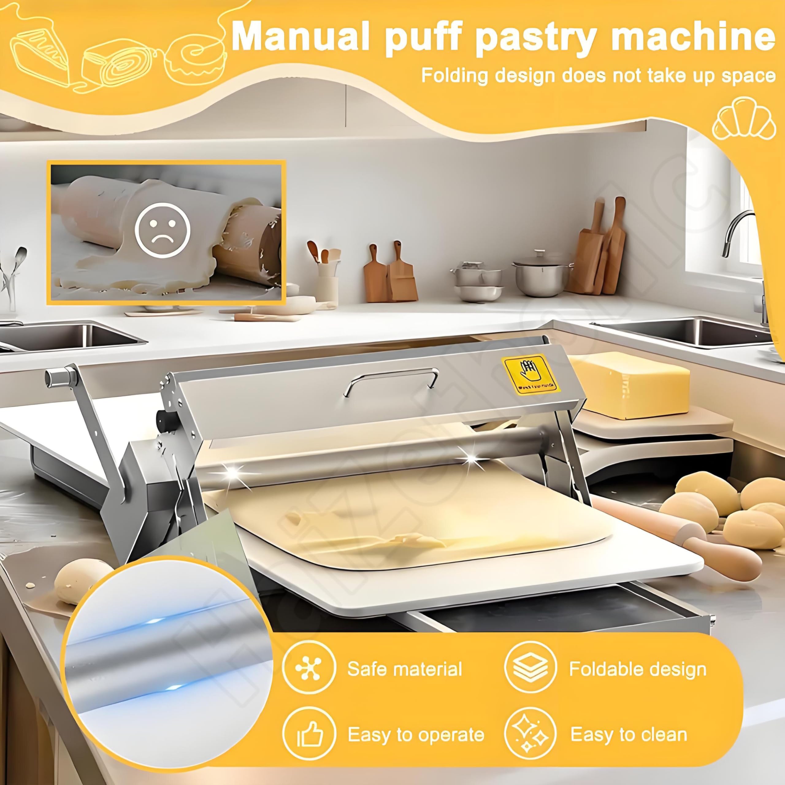 Sfogliatrice Manuale Pieghevole per Impasto,Rullo Manuale per Impasto,in Acciaio Inox,Design Compatto,Spessore Regolabile per Cottura Professionale T300