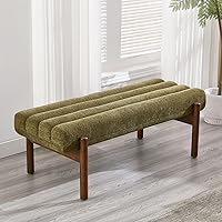 RO CITY Green Chenille Upholstered Bench - Modern 50" End of Bed Bedroom Bench with Wooden Legs for Entryway & Vanity