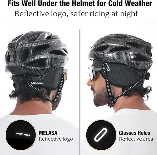 Miniatura 4 de MELASA Gorro de invierno con forro de calavera, gorro de ciclismo cálido con forro polar con agujeros para gafas, gorro térmico para hombres y