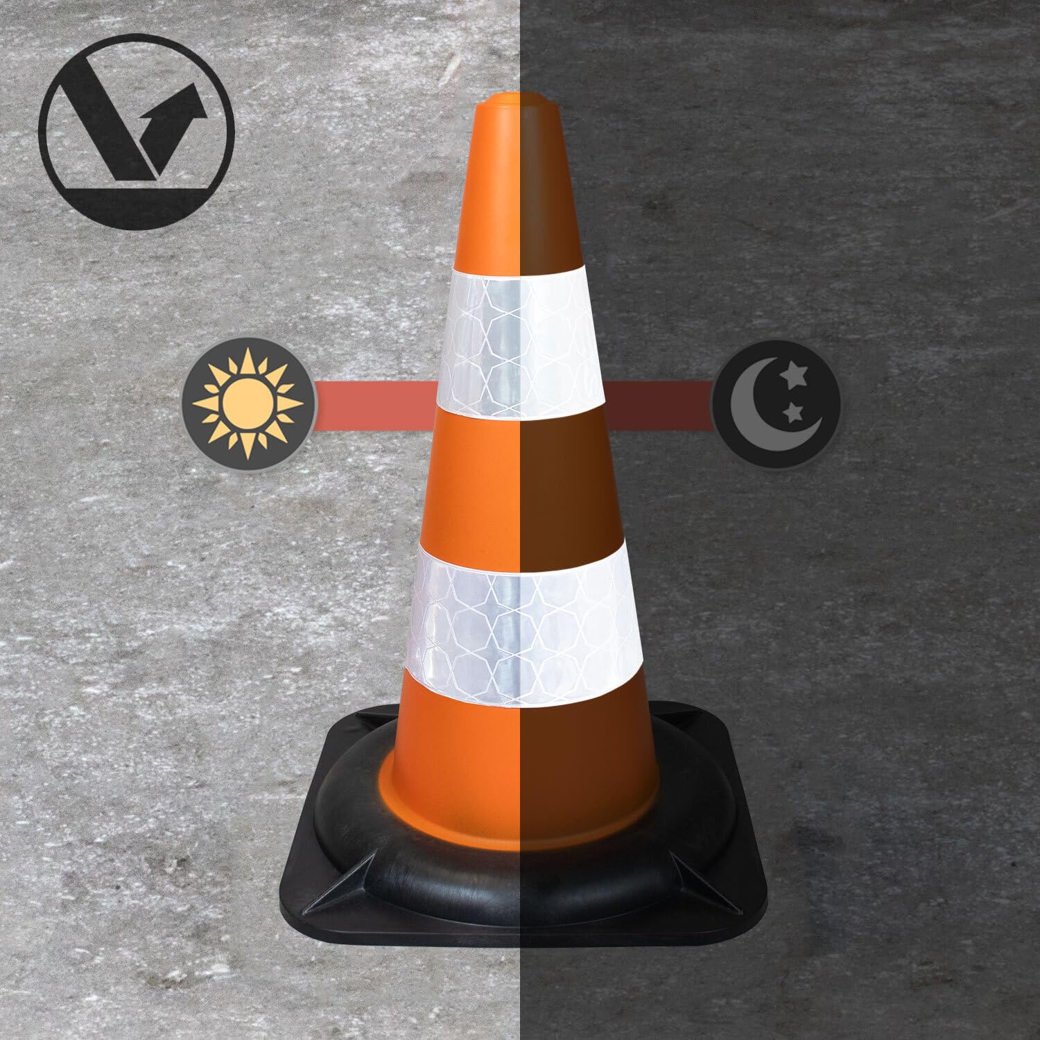 Conos de señalización Street Solutions. Conos de tráfico para uso doméstico y comercial. Conos de prohibido aparcar. Hechos de PVC resistente 100% reciclado. Juego de 6 conos de 45 cm.