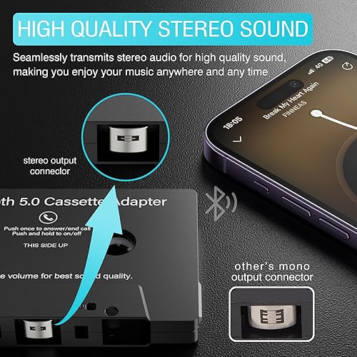 Miniatura 3 de Adaptador auxiliar de audio de casete para automóvil, receptor de casete inalámbrico Bluetooth 5.0, adaptador de casete a reproductor de cinta, para