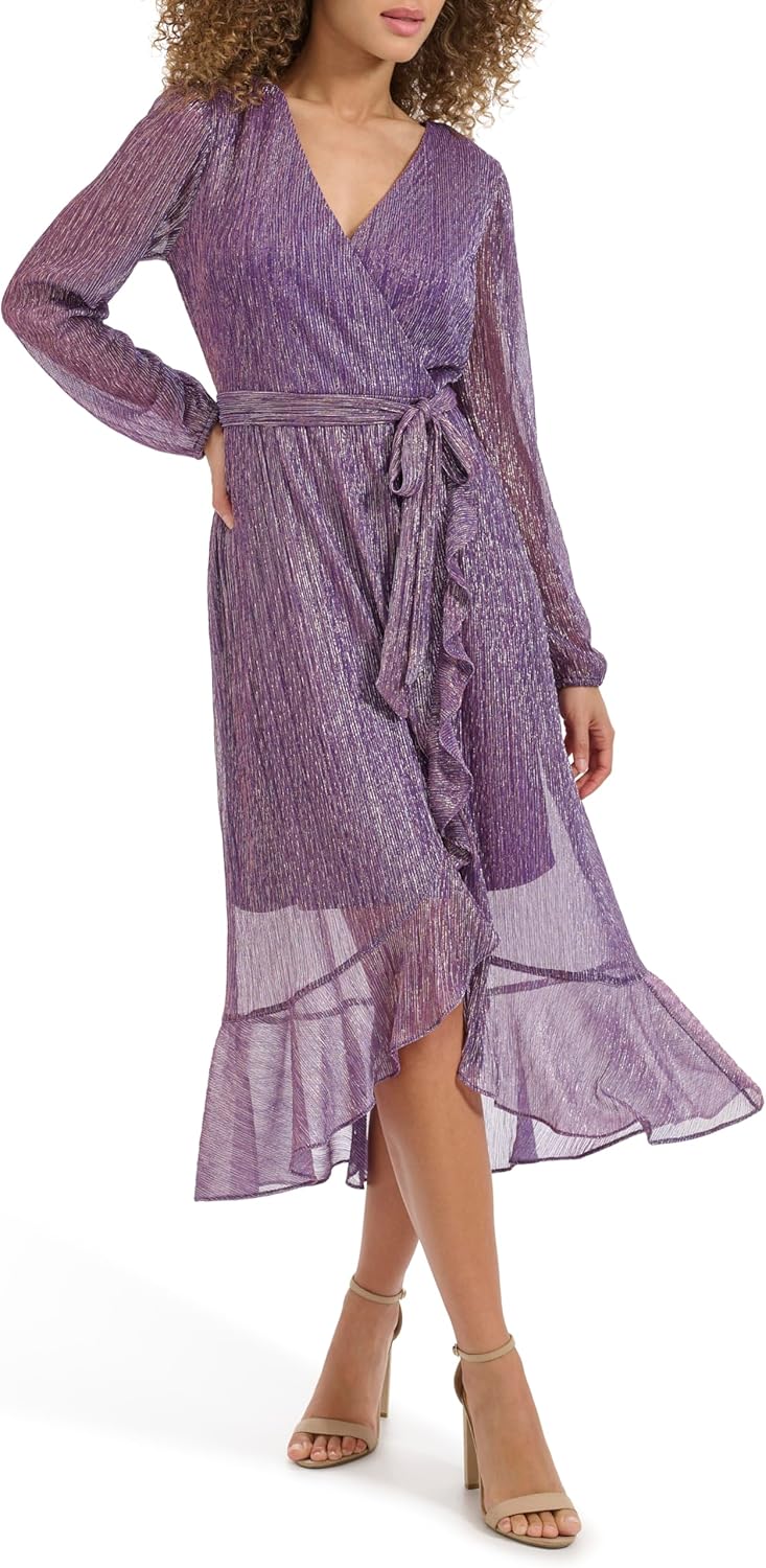 Kensie Womens Balloon Sleeve Tie Waist Midi Dress - Image 2