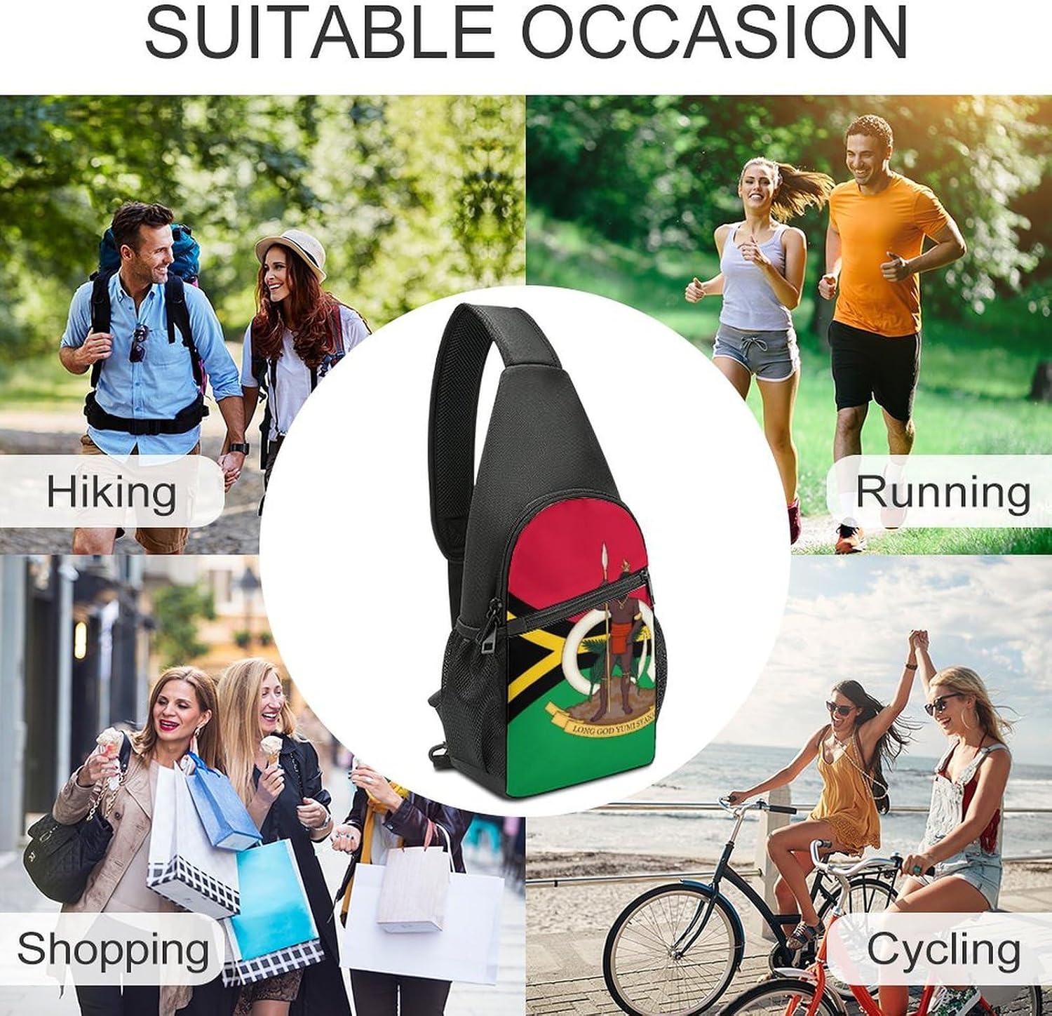 Flag of Vanuatu National Emblem Crossbody Sling Backpack Chest Bag Daypack | unisex,trendy,with convertible and detachable shoulder strap,side pockets