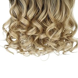REECHO 20 1-pack 3/4 Ombre Full Head Curly Wave Clips in on Synthetic Hair Extensions HE008 Hair pieces for Women 5 Clips 4.5 Oz Per Piece - Ombre Light Brown to Dirty Blonde