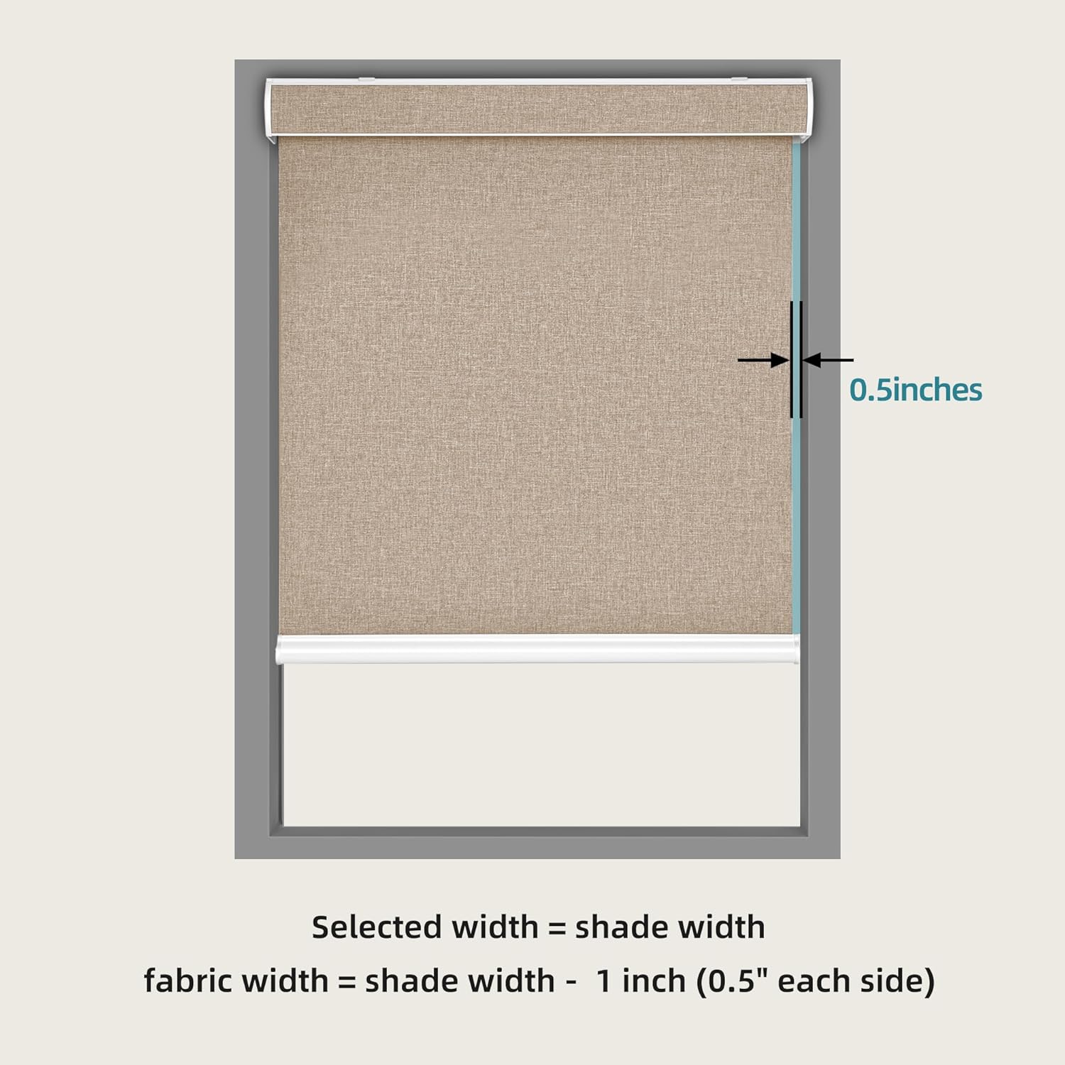 Changshade Custom Size Cordless Roller Shades with Valance, Blackout Roller Shades for Windows Roll-up Fabric Blinds with Thermal Insulated for French Door, Easy Installation Khaki Brown