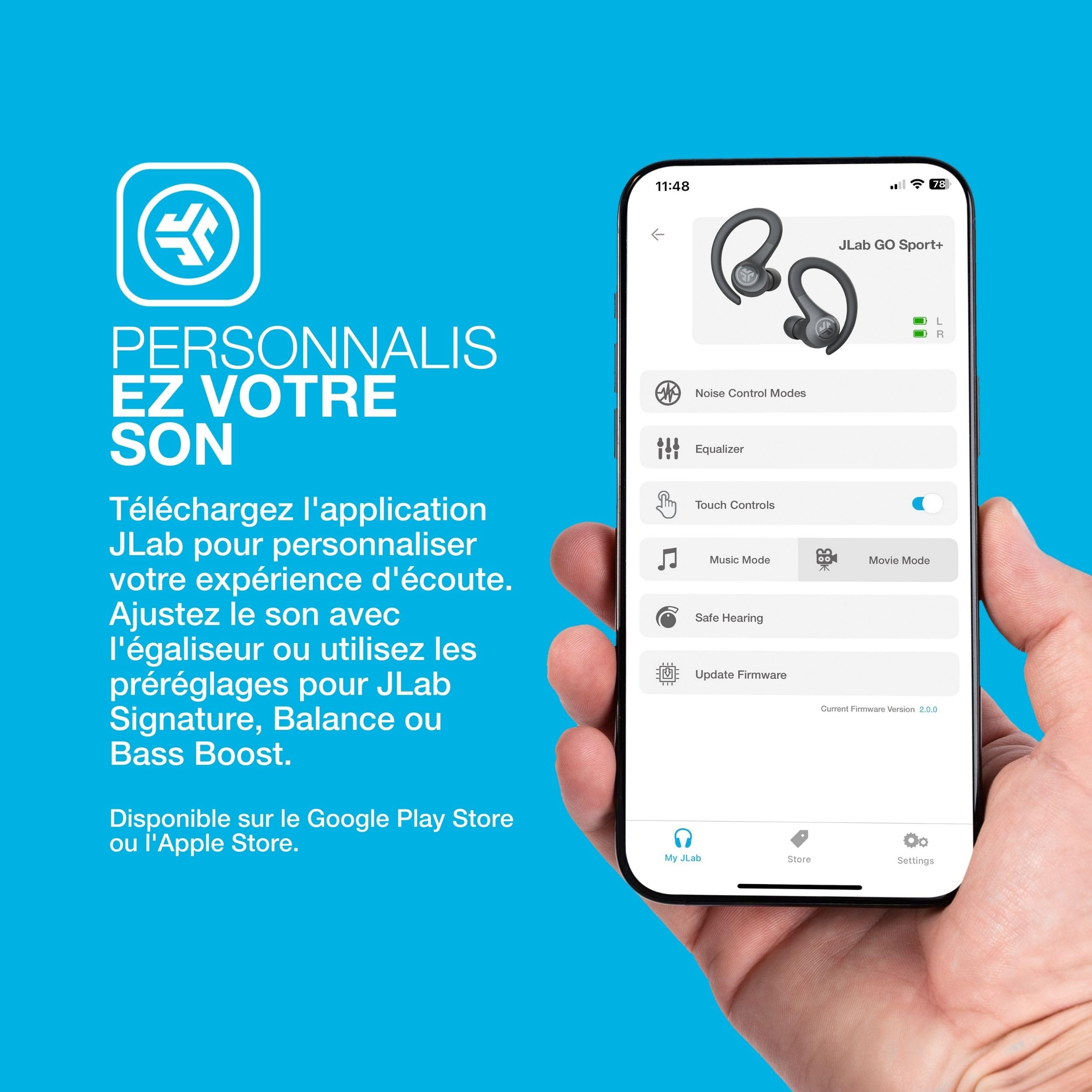 JLab Go Air Sport+ Écouteurs Bluetooth sans Fil Sport, Graphite | True Wireless, Oreillette 35h de Batterie, Indice d'Étanchéité IP55, Contrôle par Application