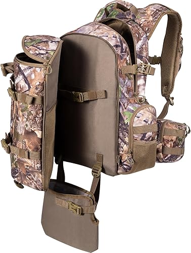 BLISSWILL Mochila de caza grande para rifle de arco con cubierta impermeable para lluvia, accesorios de equipo de caza, 40L, Super Camo-madera,