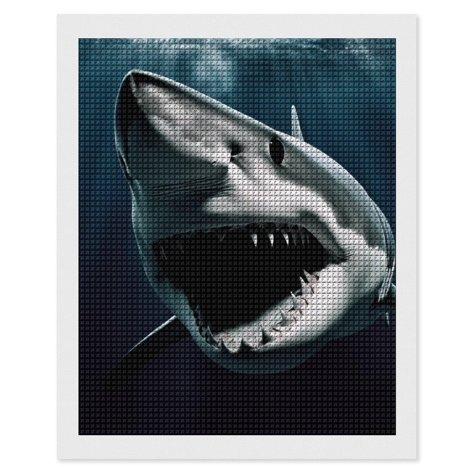 Shark Diamond Art Kits for Adults, DIY 5D Diamonds Painting Kits for Beginner, Round Full Drill Diamond Dots Painting, 16"x20" Diamonds Pictures Gem Art and Crafts Wall Decor