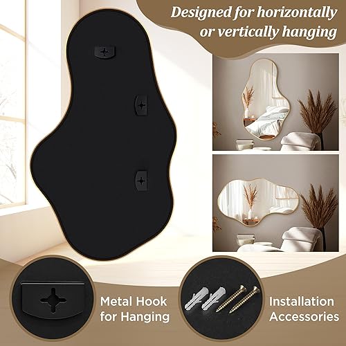 Miniatura 5 de Espejo de pared irregular, espejos de pared decorativos de 22 x 36 pulgadas, espejo abstracto asimétrico con marco de aleación de aluminio de