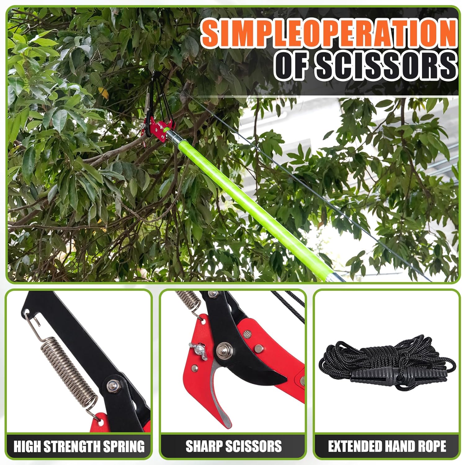 Tree Pruner Pole Saw for Trimming, 7.3-27ft Manual Extendable Tree Trimmer, Ideal for Palms and Shrubs