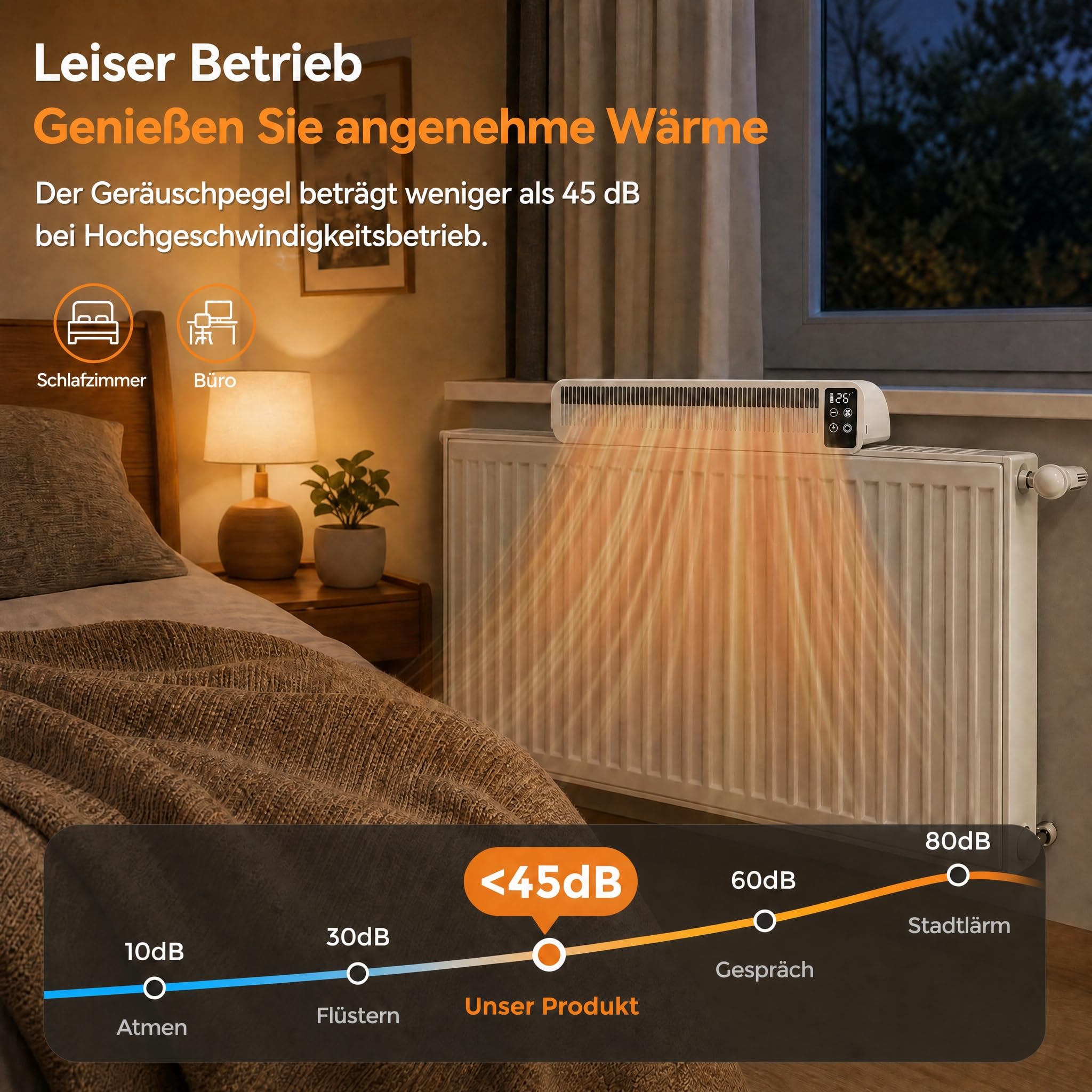 YRHome Energooszczędny magnetyczny wentylator, inteligentne sterowanie temperaturą, wyświetlacz i timer, wzmacniacz ogrzewania z 3 wentylatorami dla równomiernego ciepła