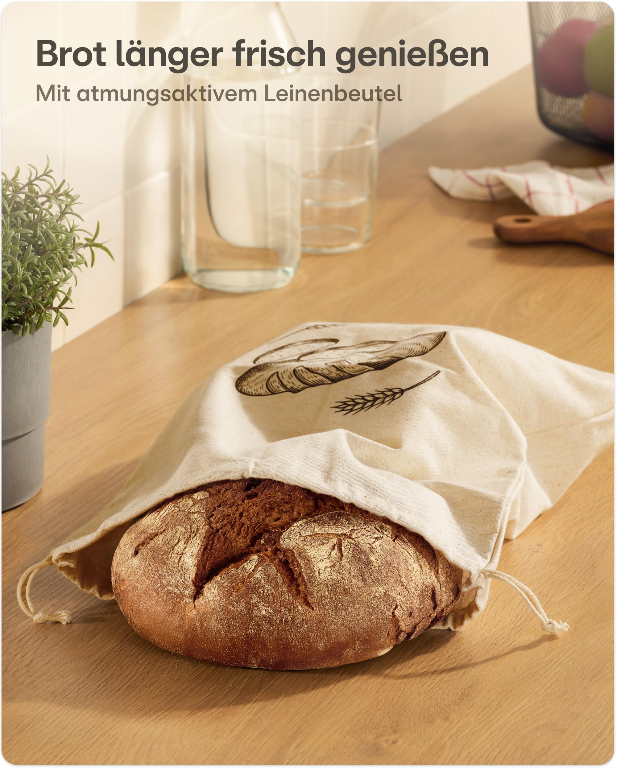 Praknu Gusseisen Topf für Brot Backen Set (26 cm Brottopf) – Inkl. Gärkorb, Brotbeutel & Brotbacktopf – Bräter mit Deckel –Brotbackform – Brot Backen Zubehör- Rund 4,7 L
