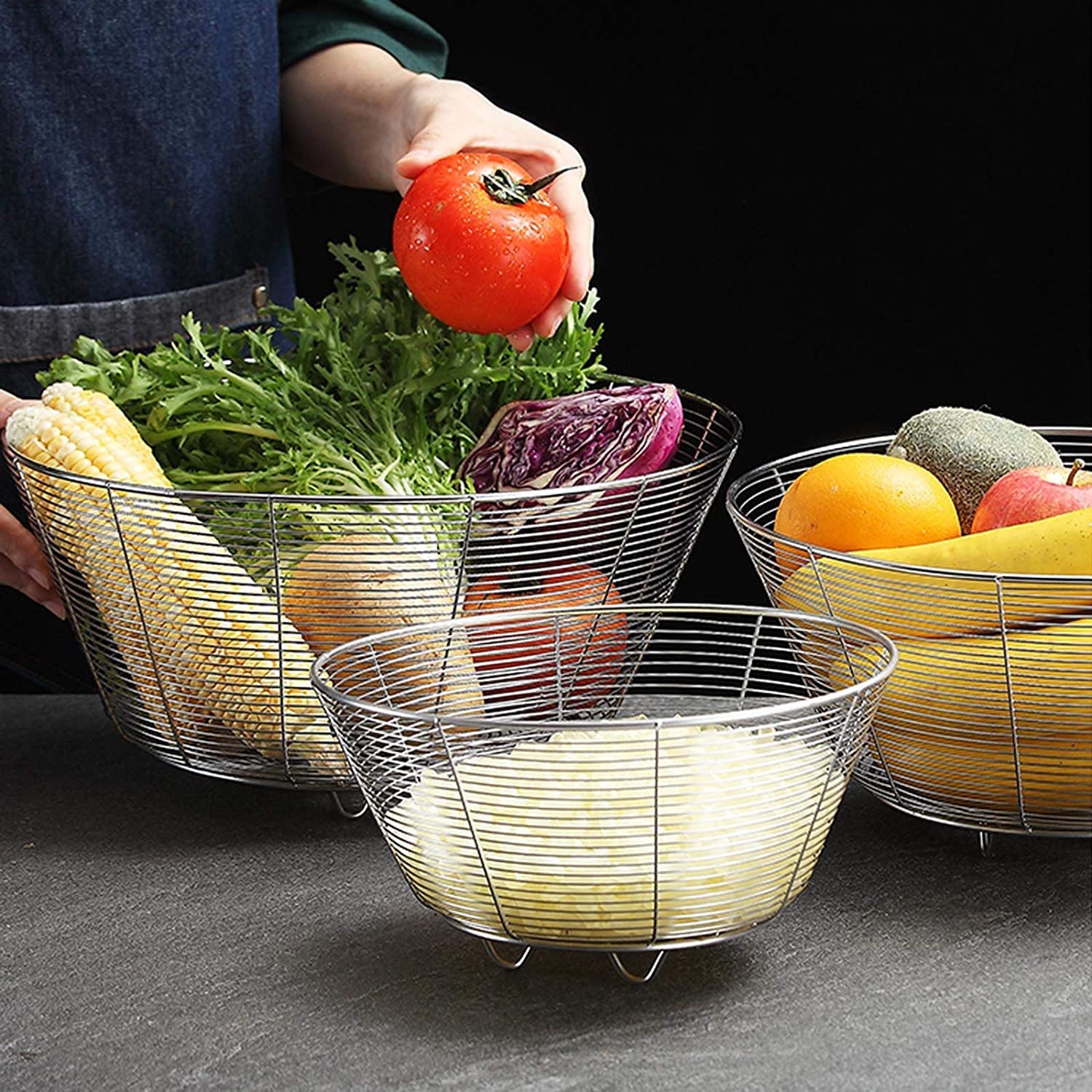 com-four® 2x ciotola per frutta in acciaio inox cromato, cestino decorativo argento, ciotola dal design moderno (color argento (cromato) - 2 pezzi