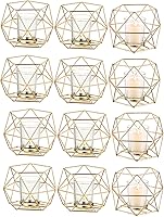Vista 7 de Hewory Portavelas geométricos dorados, modernos centros de mesa de boda de metal para mesa, soporte de vela votiva para luz de té para el hogar