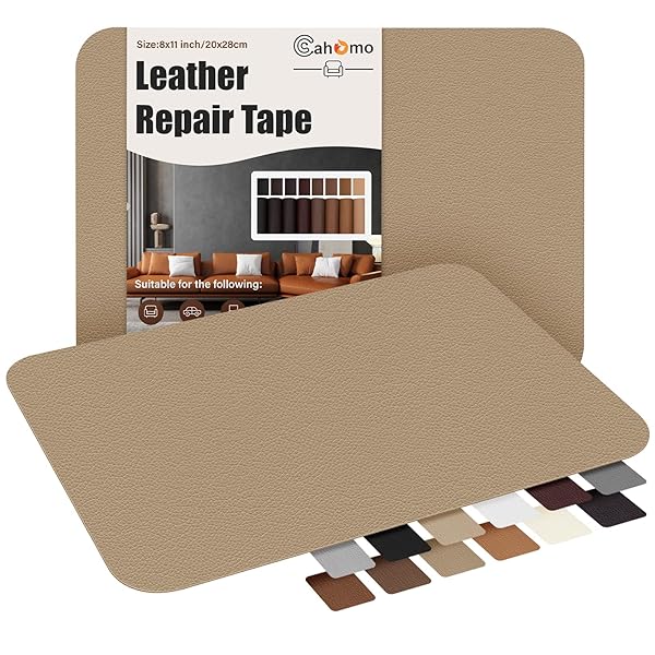 Cahomo Self-Adhesive Leather Repair Patches,8x11 inch Leather Tape for Couches,Vinyl Repair Kit for Furniture,Drivers Car Seats,Handbags,Jackets Dark Beige