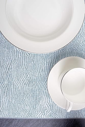 Miniatura 4 de Mintrico Mantel individual para mesa de comedor, juego de 2 unidades, de silicona, resistente al calor, antideslizante (2, líneas azules)