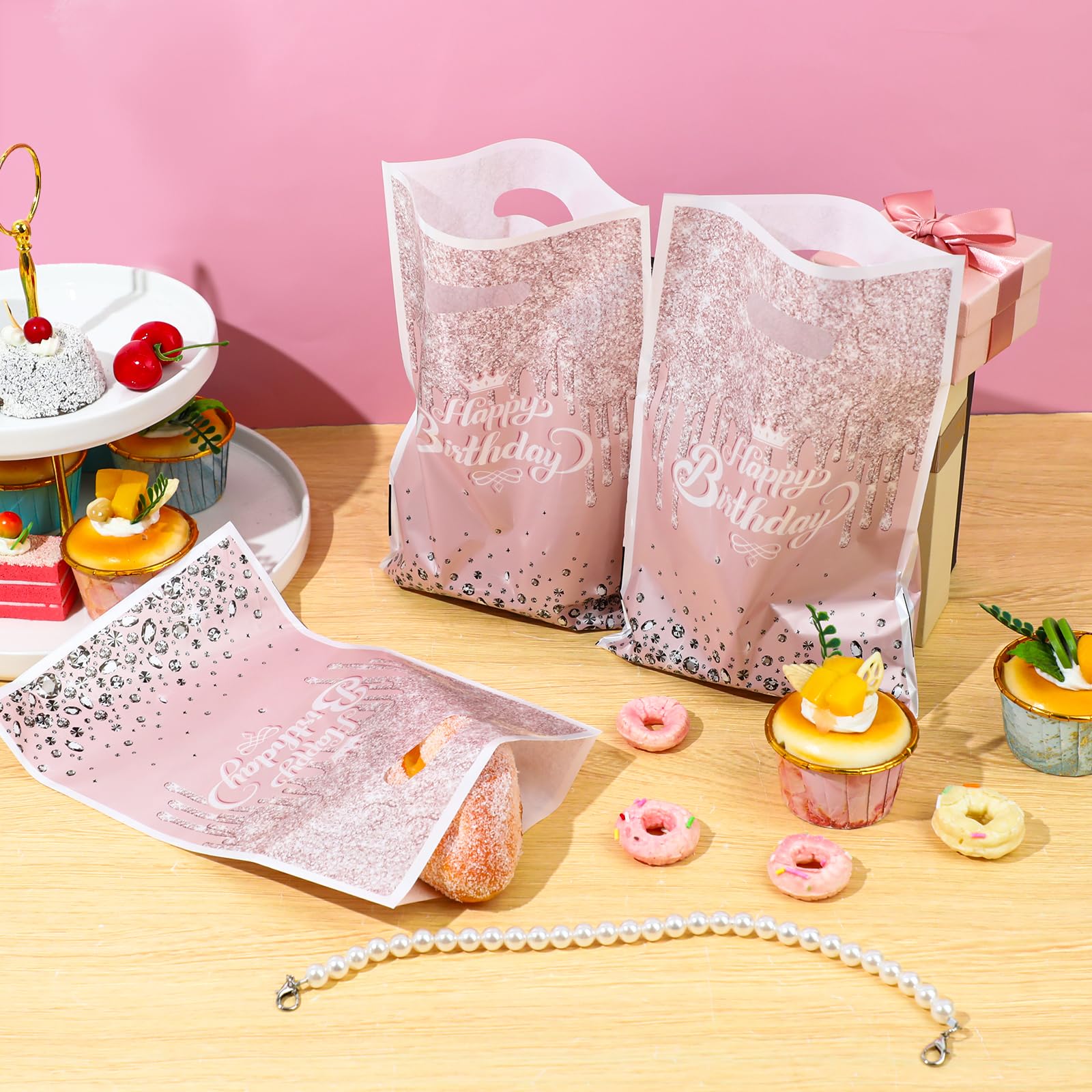 Jeffdad 30 Stück Geburtstagstüten Kinder, Tüten Kindergeburtstag Geschenktüten Kindergeburtstag Plastiktüten für Geburtstagsfeiern Kindergeburtstag Gastgeschenke Mädchen Partytüten(Rosa)