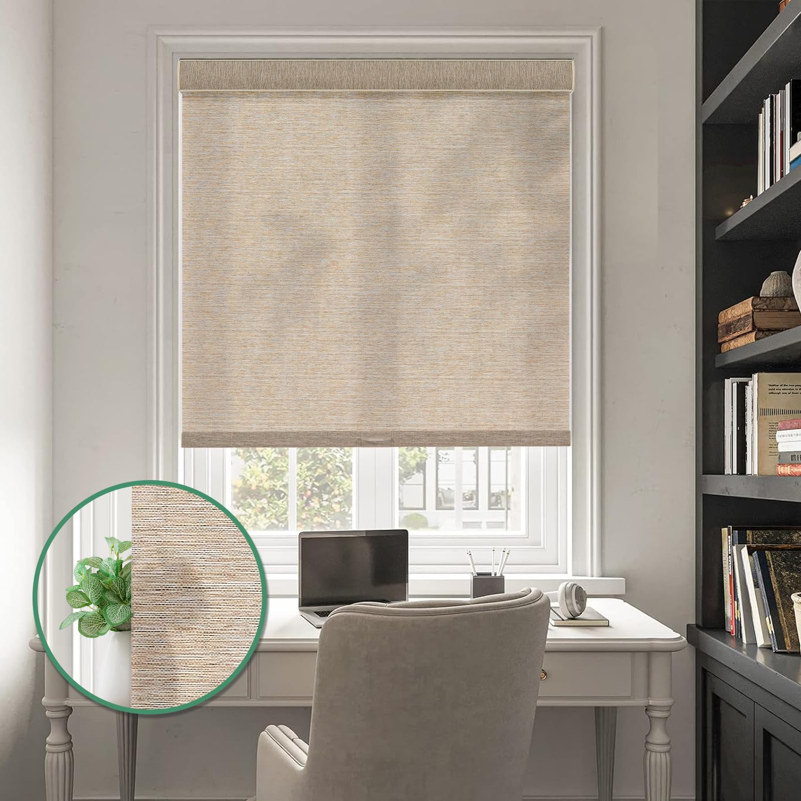 Tonature Light Filtering Roller Shades Cordless Blinds with Natural Linen Fabric,Roller Blinds for Indoor Windows,Custom Blinds & Shades for Home,Bedroom,45