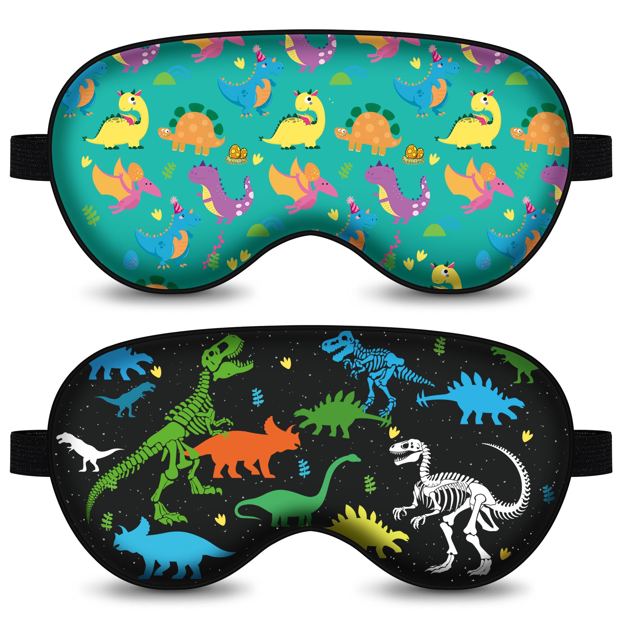 Confezione da 2 maschere per dormire per bambini, motivo dinosauro, simpatiche mascherine per dormire, con cinghia regolabile, oscurante, per bambini e adolescenti, per chi dorme sul fianco, casa