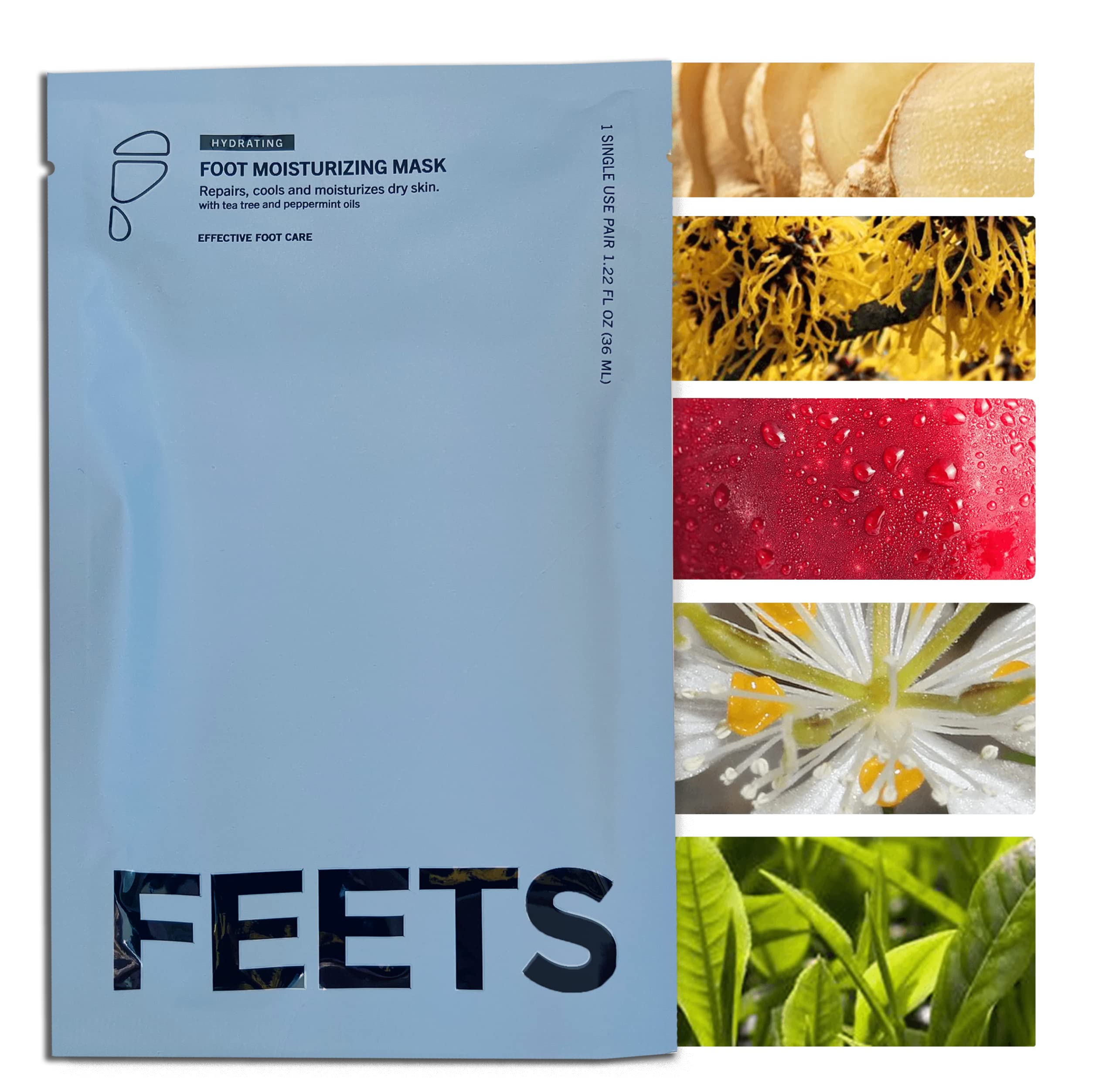 FEETS Mascarilla hidratante para pies con árbol de té y menta (paquete de 3) | Perfecta para hombres y mujeres | Hidrata profundamente el pie y el talón | Ultra hidratante | Suaviza los callos, nutre
