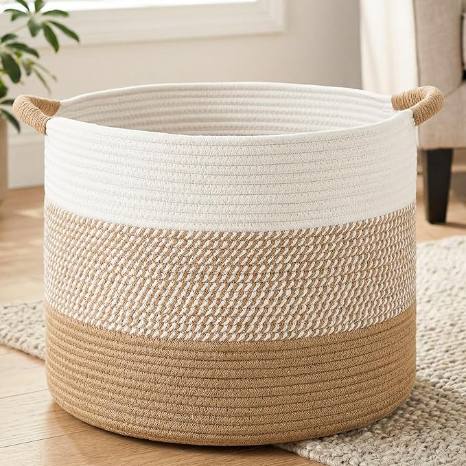 Large Natural Woven Blanket Basket, 100L (Brown)